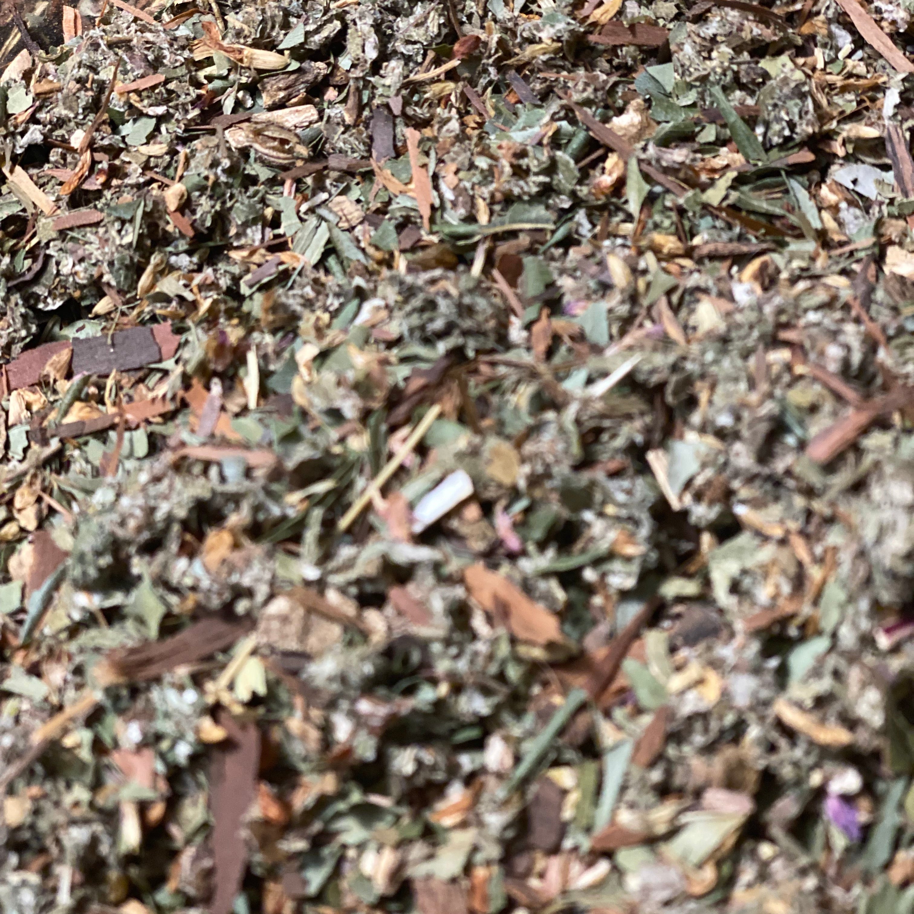 Close-up of dried herbs and leaves on a textured surface, Herbs for yeast infection and candida by ayoni wellness