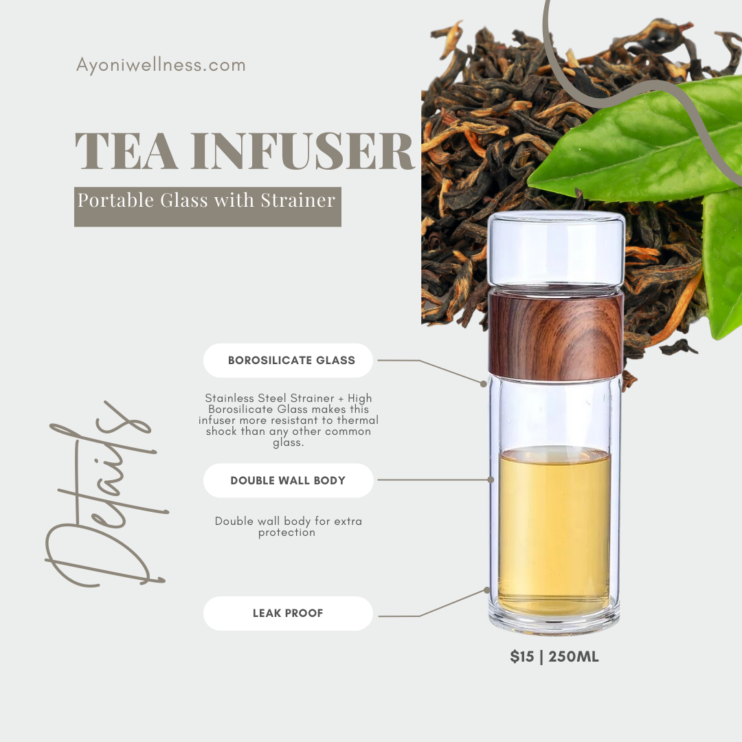 Leak Proof Tea Tumbler with Infuser - BPA Free Double Wall -8.5 oz - Ayoni Wellness